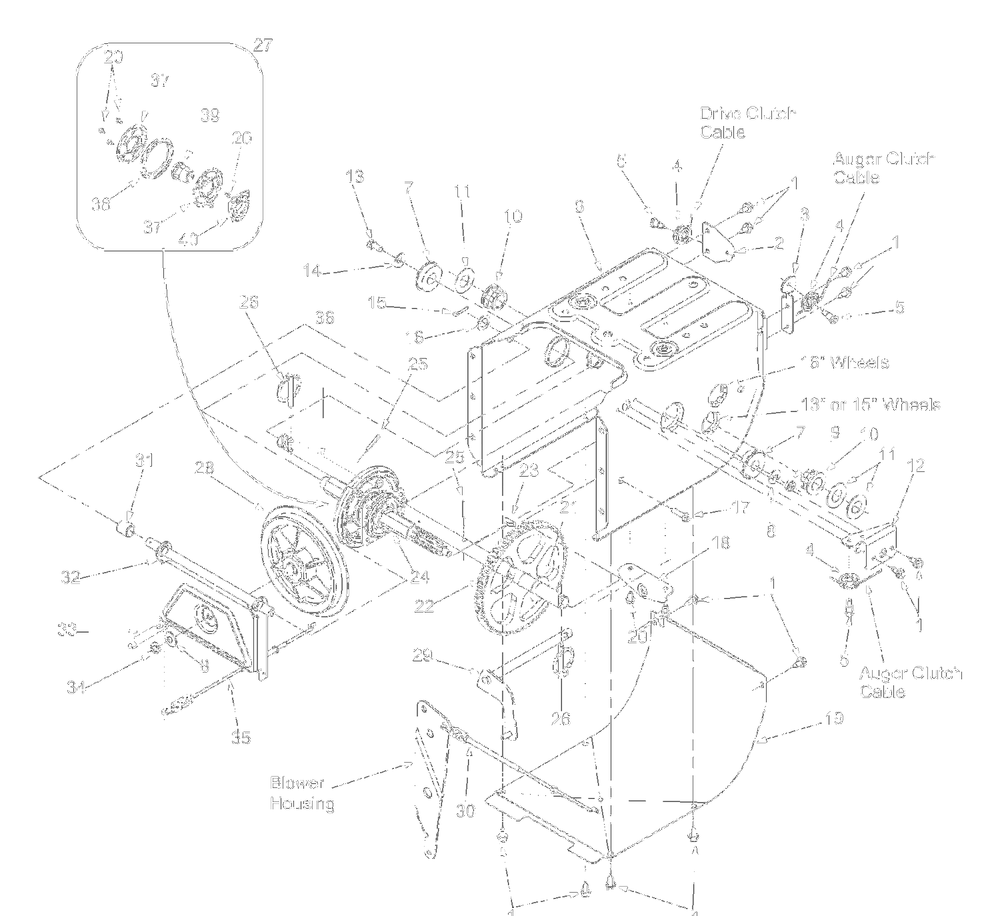 Driveandframe Diagram and Parts List for 31AE600E161 2002 Yard Machines Snow Blower